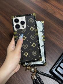 1 Stück Blumen-Leder-strukturiertes braunes TPU-Handyhülle mit Strass-Schwarz-Schlaufe, Vintage-/Minimalistisch-/Neues Modell, kompatibel mit iPhone 11/11 Pro/11 Pro Max/12/12 Pro/12 Pro Max/13/13 Pro/13 Pro Max/14/14 Pro/14 Plus/14 Pro Max/15/15 Pro/15 Plus/15 Pro Max und Galaxy S21 Ultra/S22 Ultra/S23 Ultra/S24 Ultra/S25 Ultra/A23/A33/A53/Z Flip3/Z Flip4/Z Flip5