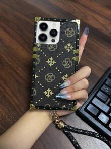1 Stück Blumen-Leder-strukturiertes braunes TPU-Handyhülle mit Strass-Schwarz-Schlaufe, Vintage-/Minimalistisch-/Neues Modell, kompatibel mit iPhone 11/11 Pro/11 Pro Max/12/12 Pro/12 Pro Max/13/13 Pro/13 Pro Max/14/14 Pro/14 Plus/14 Pro Max/15/15 Pro/15 Plus/15 Pro Max und Galaxy S21 Ultra/S22 Ultra/S23 Ultra/S24 Ultra/S25 Ultra/A23/A33/A53/Z Flip3/Z Flip4/Z Flip5