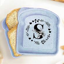 1入組手提三明治盒吐司便當，可重複使用的學生食品容器，零食盒創意26個首字母三明治盒，辦公室工作者便當盒