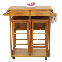 Square Solid Wood Folding Dining Cart With 2 Free Stools Brown - 棕色 - 查看 2