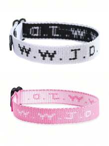 2pcs/Set Minimalist WWJD Letter What Would Jesus Do Embroideried Woven Wristband Bracelets For Women For Protection Pray Bracelets - Multicolor - View 18
