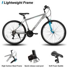 Hiland Bamcbase 26/27.5/29 Inch Adult Mountain Bike, Hardtail MTB Bike For Men And Women With Shimano 21-Speed Rear Derailleur, V-Brakes, Suspension Front Fork & High-Carbon Steel Frame, Grey/Black/Blue - Light Grey - View 3