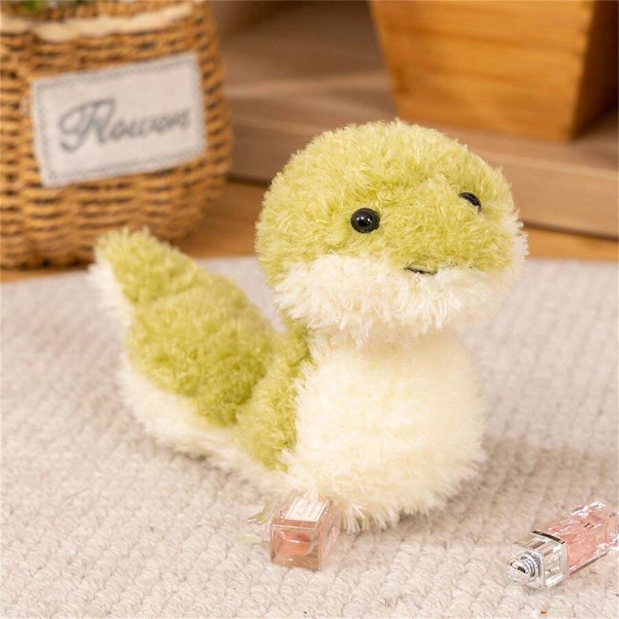 1 con rắn xanh lông xù dễ thương, búp bê nhồi bông động vật xoăn to - Nhiều màu - Xem 1