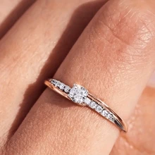 1枚優雅迷人的圓形白鑽石女士時尚雙色銀戒指，派對生日禮物，訂婚婚禮戒指，周年紀念禮物