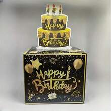 32st Grattis på födelsedagen pengalåda för kontanter, svart överraskningslåda explosionspresent, miljardärspengarhållare med utdragskort gör-det-själv-set - förpackningslåda - Visa 5