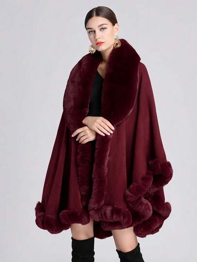 A Lady Multi-Color Imitation Cashmere Imitation Fur Thick And Wide Knitted Fabric Soft Plush Collar Warm Wind And Sun Protection Temperament Fashion Women Larger Shawl Shawl Suitable For Daily Wear Party Party Festival Wear Banquet Wear For Dress