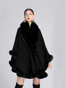 A Lady Multi-Color Imitation Cashmere Imitation Fur Thick And Wide Knitted Fabric Soft Plush Collar Warm Wind And Sun Protection Temperament Fashion Women Larger Shawl Shawl Suitable For Daily Wear Party Party Festival Wear Banquet Wear For Dress - Multicolor Shawl - View 3