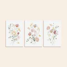 装饰性抽象水彩花卉、花蕾和叶子绘画，现代时尚风格，简约家居装饰墙艺术，客厅/卧室背景，礼物，无框架帆布印刷品 - 彩色 - 查看 4