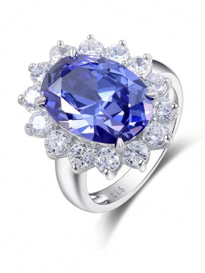 AIHUASI خاتم اشتباك فضة إسترلينية عيار 925 فاخر للنساء، حجر تنزانيت أزرق بنفسجي مقطوع بشكل بيضاوي 5,6 قيراط المقاس 10x14 مم، هدية مجوهرات فاخرة