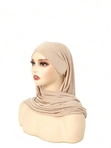 1入組新款穆斯林女士純色包頭巾水晶麻帽，單層十字花紋頭巾帽 - A - 查看 15