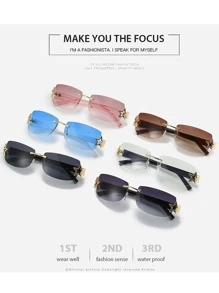 Y2K 时尚复古无框矩形太阳镜，粉色运动眼镜，适合夏季海滩度假、户外旅行的时尚女士眼镜