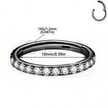 ADYJELY 1 pezzo Anello nasale a cerniera in acciaio inossidabile con CZ trasparente, 16G, anello a settore per setto nasale, labbra, sopracciglia, cartilagine, lobo, elice, daith, tragus, rook, piercing per orecchie e ombelico, anello per capezzoli, nero 6mm 8mm 10mm, gioielli per piercing per il corpo per donna e uomo