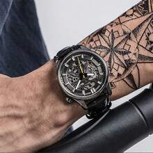 Đồng hồ đeo tay cơ tự động thương hiệu cao cấp RUIMAS dành cho nam, dây da, mặt kính Sapphire rỗng - Xám - Xem 3