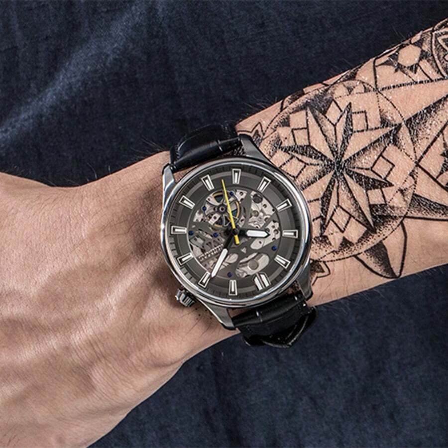 Đồng hồ đeo tay cơ tự động thương hiệu cao cấp RUIMAS dành cho nam, dây da, mặt kính Sapphire rỗng