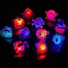 10pcs Halloween Treats  Halloween LED Ring Light Up Rings Halloween Toys Glow In The Dark Halloween Party Favors For Kid LED Flash Rings Gift - Multicolor - View 6