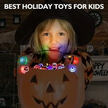 10pcs Halloween Treats  Halloween LED Ring Light Up Rings Halloween Toys Glow In The Dark Halloween Party Favors For Kid LED Flash Rings Gift - Multicolor - View 5