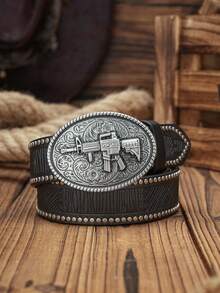 1pc Men's Western Machine Gun Style PU Leather Belt (With Puncher Gift) - Machine Gun - View 7