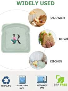 1 pièce Boîte à sandwich portable Toast Bento avec poignée contenant pour nourriture de pique-nique en plein air, boîtes à collations créatifs de 26 initiales, boîtier à sandwich réutilisable pour travailleurs de bureau - Vert - Voir 3