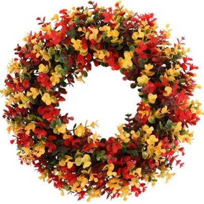1pc Eucalyptus Wreath, Realistic Autumn Wreath For Front Door, Suitable For Halloween, Christmas, Wedding, Birthday Decoration