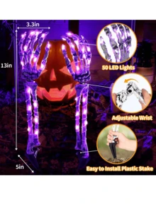 万圣节装饰发光骷髅臂树桩 40 LED 逼真骷髅手万圣节灯光模式防水电池供电，适用于户外室内庭院草坪花园装饰 - 彩色 - 查看 5