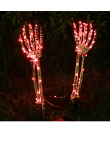 万圣节装饰发光骷髅臂树桩 40 LED 逼真骷髅手万圣节灯光模式防水电池供电，适用于户外室内庭院草坪花园装饰 - 彩色 - 查看 3