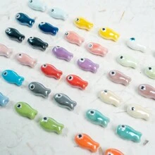 10入組彩色手繪陶瓷魚珠，適用於手工DIY手鍊、項鍊、耳環、手機掛飾、吊墜和珠寶製作 - 魚 - 查看 2