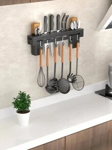 1入組刀具收納架，多功能廚房器具架，掛牆式廚房用具架帶鉤掛，可存放筷子刀具架，廚房小工具，實惠商品 - 彩色 - 查看 1