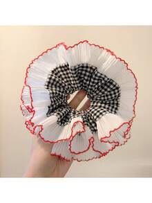 (1 件) 复古韩式！手工制作女孩蕾丝发圈，配双层格纹花蕾设计发带 - 均碼 - 查看 22