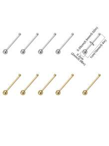 10PCS New Stainless Steel Small Nose Studs Round Ball Straight Rod Tragus Cartilage Helix Stud For Women Nose Piercing Jewelry