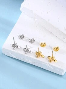 1 par de pendientes de botón con diseño de abeja chapados en oro blanco/oro amarillo de plata de ley 925, aptos para uso diario