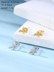 1 par de pendientes de botón con diseño de abeja chapados en oro blanco/oro amarillo de plata de ley 925, aptos para uso diario