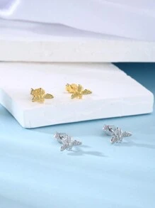 1 par de pendientes de botón con diseño de abeja chapados en oro blanco/oro amarillo de plata de ley 925, aptos para uso diario