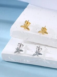 1 par de pendientes de botón con diseño de abeja chapados en oro blanco/oro amarillo de plata de ley 925, aptos para uso diario