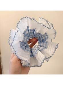 (1 件) 复古韩式！手工制作女孩蕾丝发圈，配双层格纹花蕾设计发带 - 均碼 - 查看 21