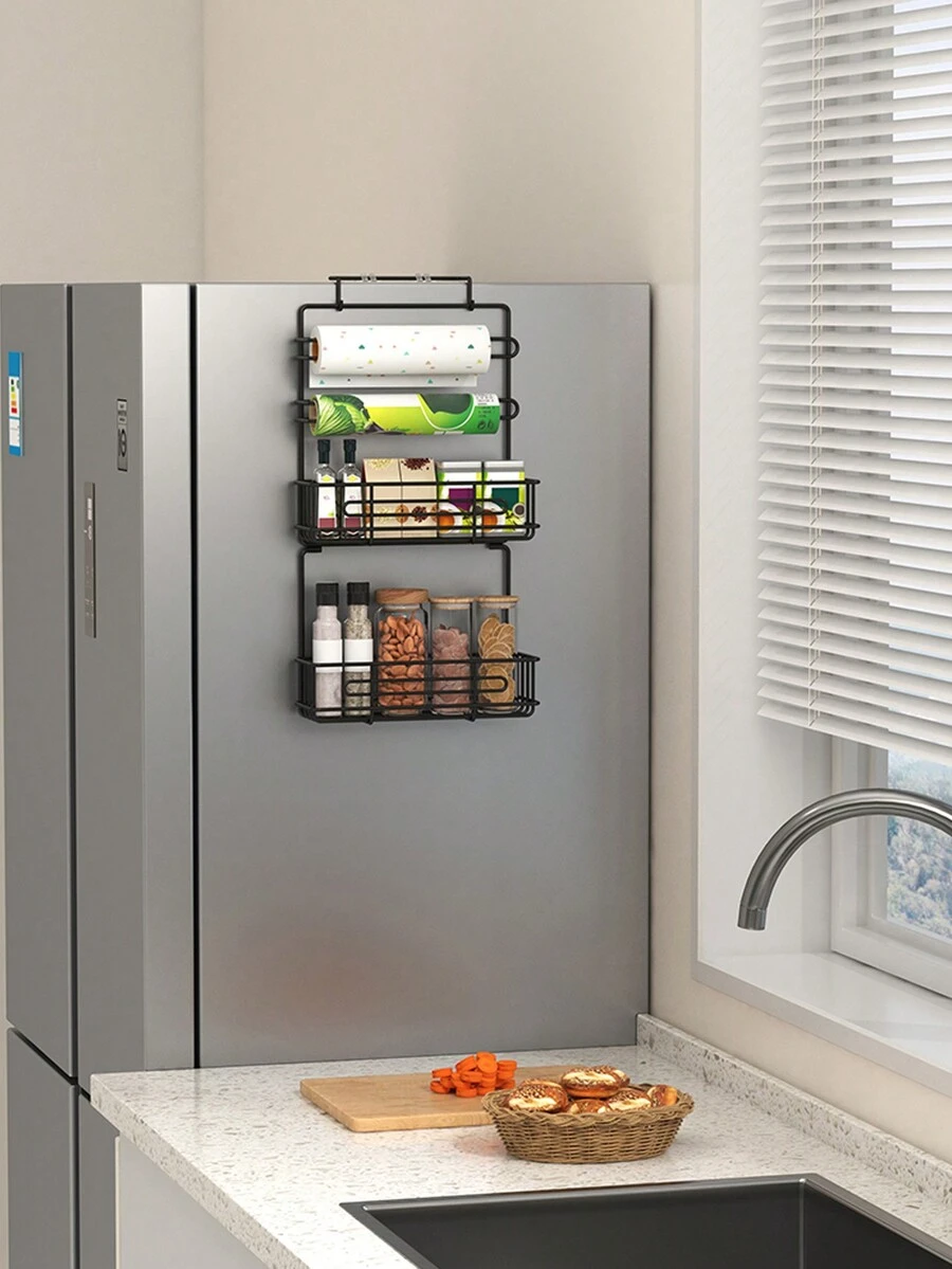 1入組冰箱收納架— 多功能設計，堅固金屬結構，並有香料架功能，可節省空間、方便漂亮的收納解決方案 — 為優化冰箱組織的必要廚房用品 - 黑色 - 查看 1
