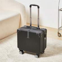 1 pezzo Bagaglio a mano da 18 pollici di colore solido con design semplice, valigia leggera da business con ruote e portabicchieri, valigetta da viaggio più spessa per forniture scolastiche, articoli essenziali per dormitorio universitario, articoli essenziali per le vacanze, articoli scolastici, articoli essenziali per le crociere