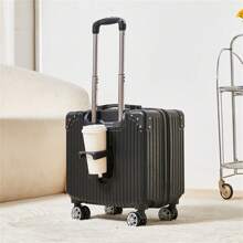 1 pezzo Bagaglio a mano da 18 pollici di colore solido con design semplice, valigia leggera da business con ruote e portabicchieri, valigetta da viaggio più spessa per forniture scolastiche, articoli essenziali per dormitorio universitario, articoli essenziali per le vacanze, articoli scolastici, articoli essenziali per le crociere