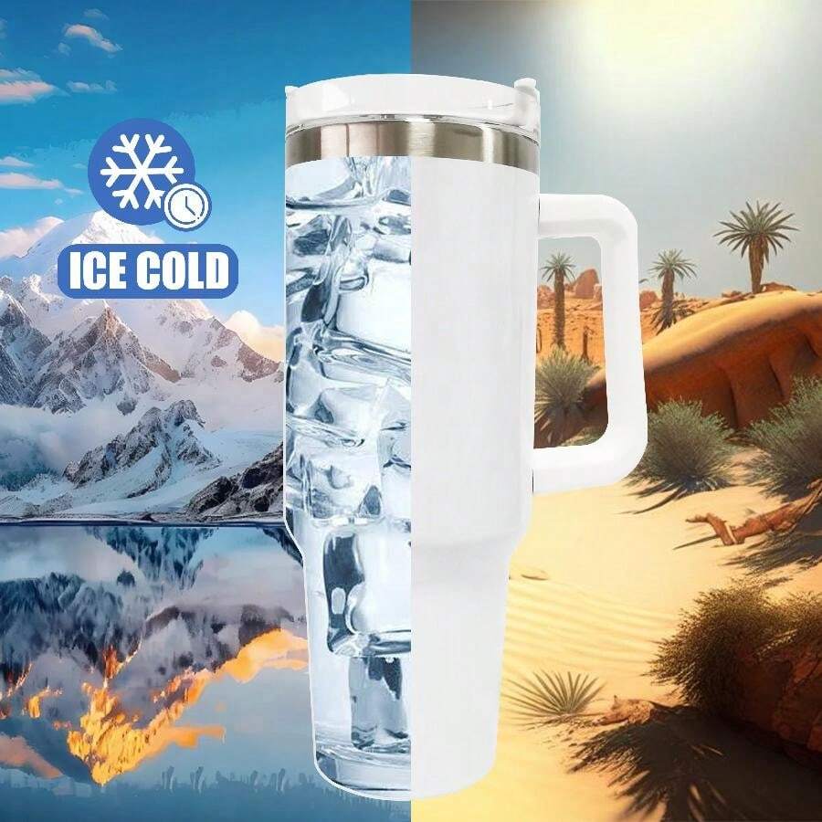 1pc Plain White 40oz Stainless Steel Water Bottle, Travel Mug With