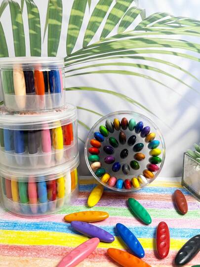 6/12/24/36 Colorful Peanut Shaped Plastic Crayons With Rich And Bright Colors, Not Dirty Hands, Washable, Smooth Painting, Suitable For Students, Painting, Graffiti, Plastic Crayons, Birthday And Holiday Reward Small Gifts