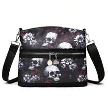 1 peça bolsa transversal casual com estampa de caveira e flor para mulheres, bolsa de ombro com grafite da moda para presente de Halloween, bolsas femininas de grande capacidade, bolsas de Halloween, perfeitas para festas chiques, moda de Halloween e moda gótica, bolsa de Halloween, perfeita para festas chiques, moda de Halloween e moda gótica, melhores presentes de Halloween para mulheres - Multicolorido - Ver 9