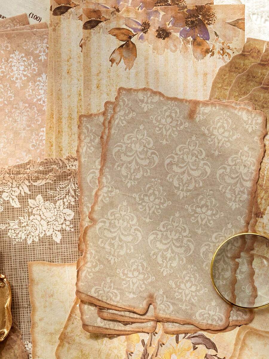 1包/30張復古質感植物花卉裝飾便條紙，紙張材質 - 彩色 - 查看 1