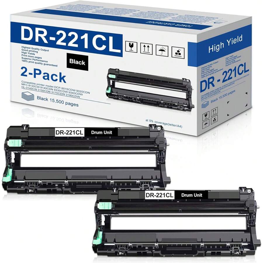 2Pack DR221CL DR221CL Drum Unit Replacement For Brother DR221CL