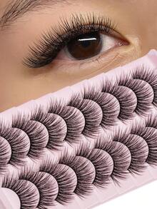 Natural Lashes 18mm Wispy False Eyelashes Natural Look Faux Mink Wispies Eyelashes Fluffy Strip Lashes - Black - View 1