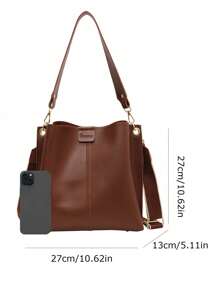 女士大容量水桶包，新款复古时尚宽带斜挎包，单肩手提手提包，适合外出、购物、送礼、骑行、运动、送礼、旅游、通勤 - 棕色 - 查看 6