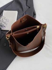 女士大容量水桶包，新款复古时尚宽带斜挎包，单肩手提手提包，适合外出、购物、送礼、骑行、运动、送礼、旅游、通勤 - 棕色 - 查看 11