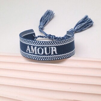 1pc Embroidered French Word "AMOUR" Creative Handmade Woven French Style Vintage Bracelet, Suitable For Couples, Festival Gifts And Blessing Bracelets