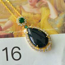 1 pièce Ensemble pendentif de collier en pierre gemme naturelle noire, incrustation en pierre gemme noire plaquée or, bijoux de mode en jade doré, bijoux de mode, collier de femmes, collier de pierres gemmes, cadeau de vacances, cadeau pour elle. - O3 - Voir 2