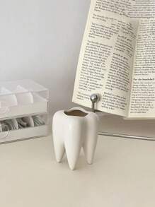 1入組創意多功能筆筒，可愛的桌面辦公文具收納盒，適用於學生、家庭房間用品和裝飾 - 白色 - 查看 5