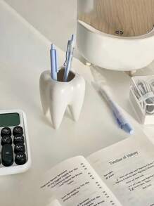 1入組創意多功能筆筒，可愛的桌面辦公文具收納盒，適用於學生、家庭房間用品和裝飾 - 白色 - 查看 1