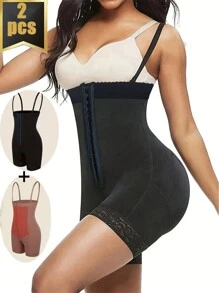 FeelinGirl 2pcs Women Shapewear Tummy Control Fajas Post Surgery Compression Body Shaper With Open Crotch - Multicolor - View 1